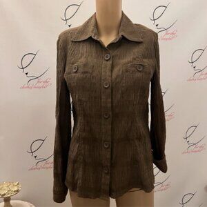 Christopher & Banks. Size M. Cotton Blend Brown Mod Seersucker Shirt. B120
